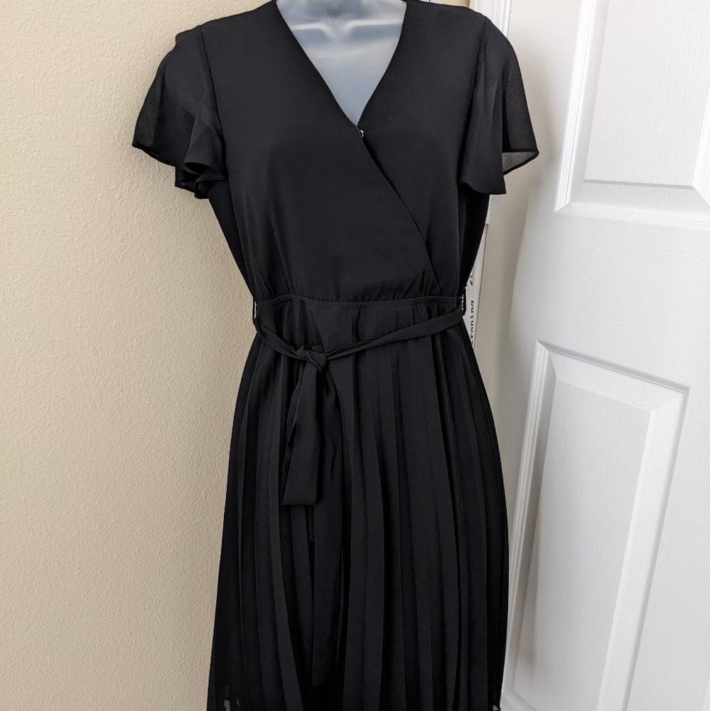 Cocktail Pleated Dress Black Chiffon